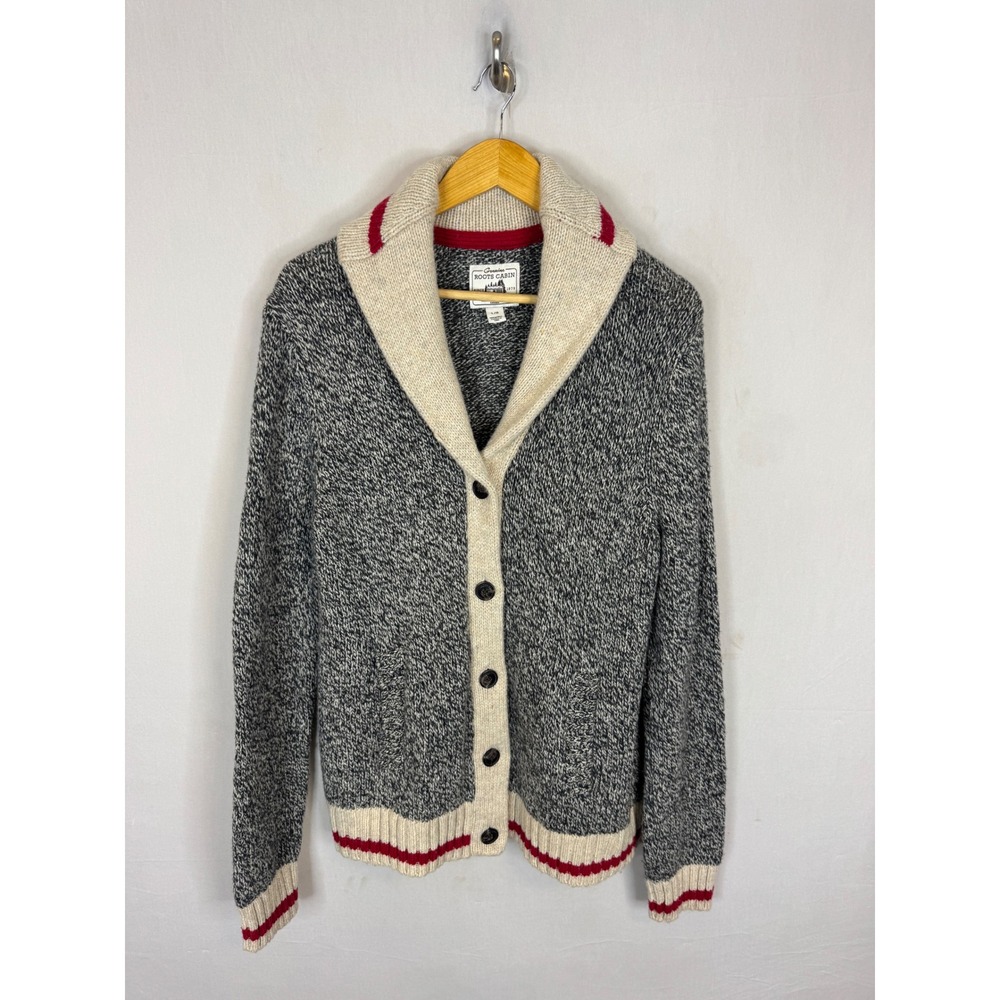 Roots Cabin Salt and Pepper Wool Blend Shawl Collar Cardigan Sweater Women L